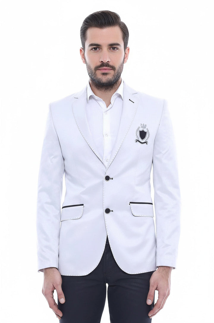 Double Button Mono Lapel Crested Cream Jacket-Wessi