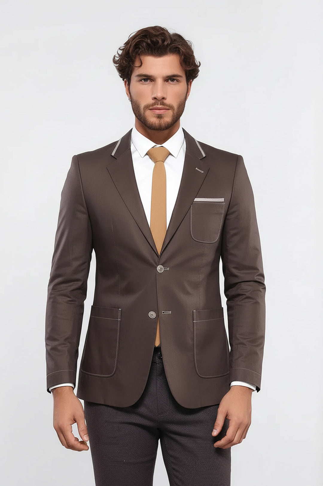 2 Button Bag Pocket Brown Jacket-Wessi