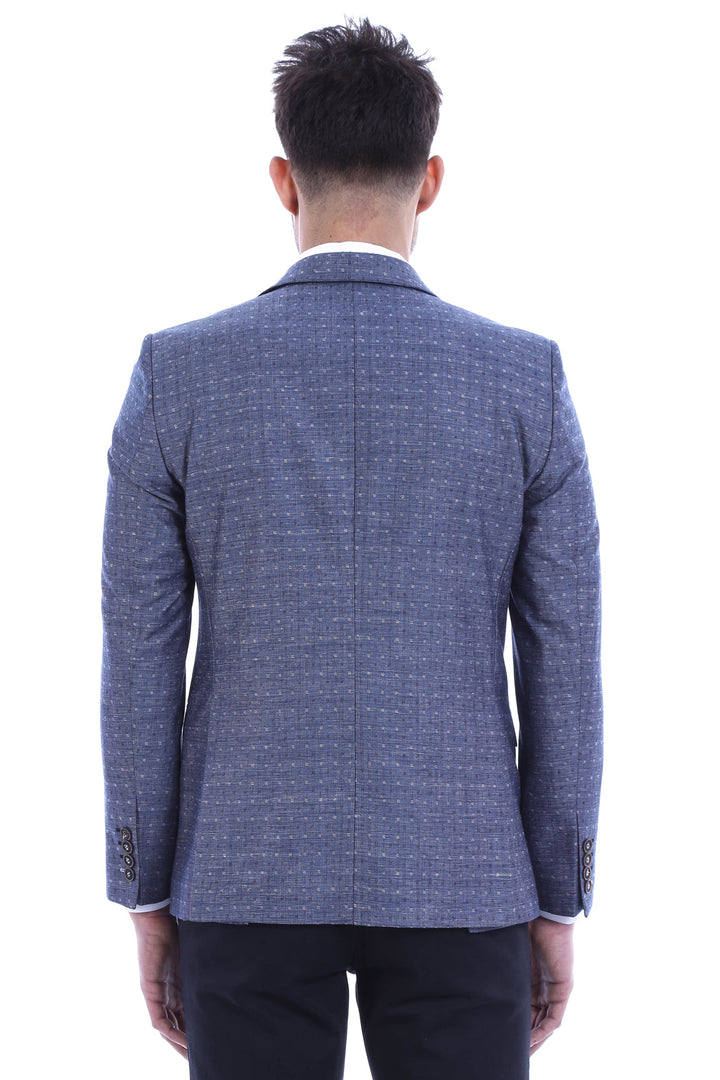 Light Blue Linen Dot Patterned Jacket | Wessi