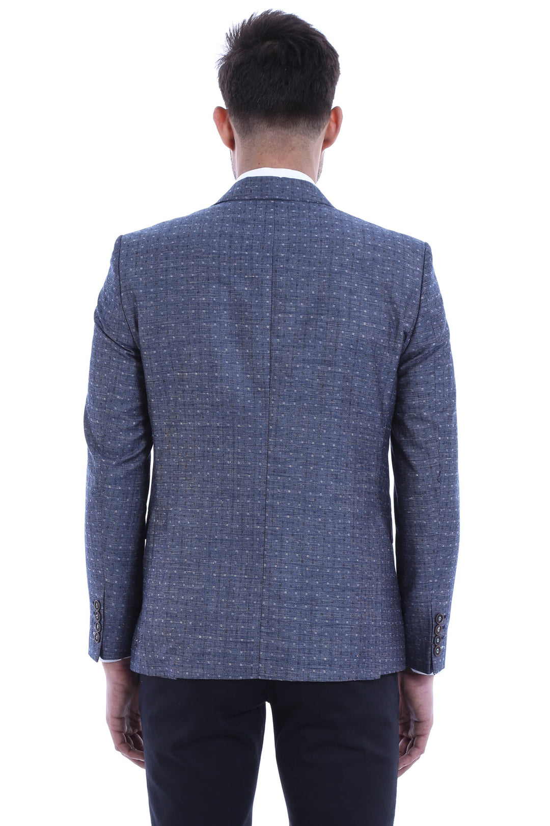 Navy Blue Linen Dot Patterned Jacket | Wessi