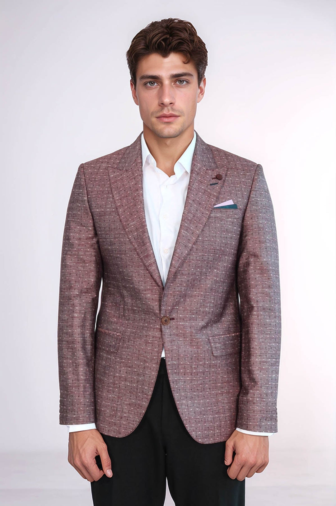 Burgundy Linen Dot Patterned Jacket | Wessi