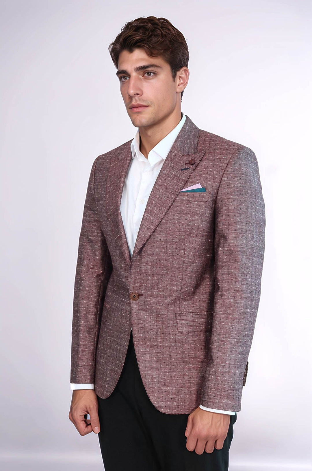 Burgundy Linen Dot Patterned Jacket | Wessi