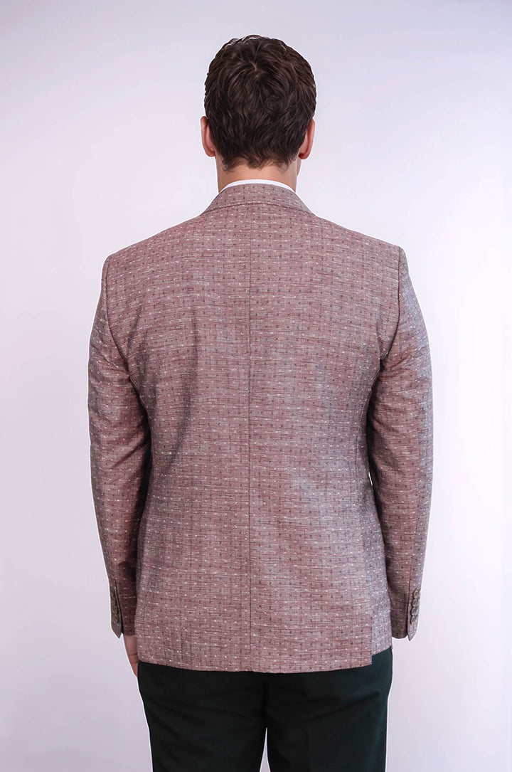 Burgundy Linen Dot Patterned Jacket | Wessi