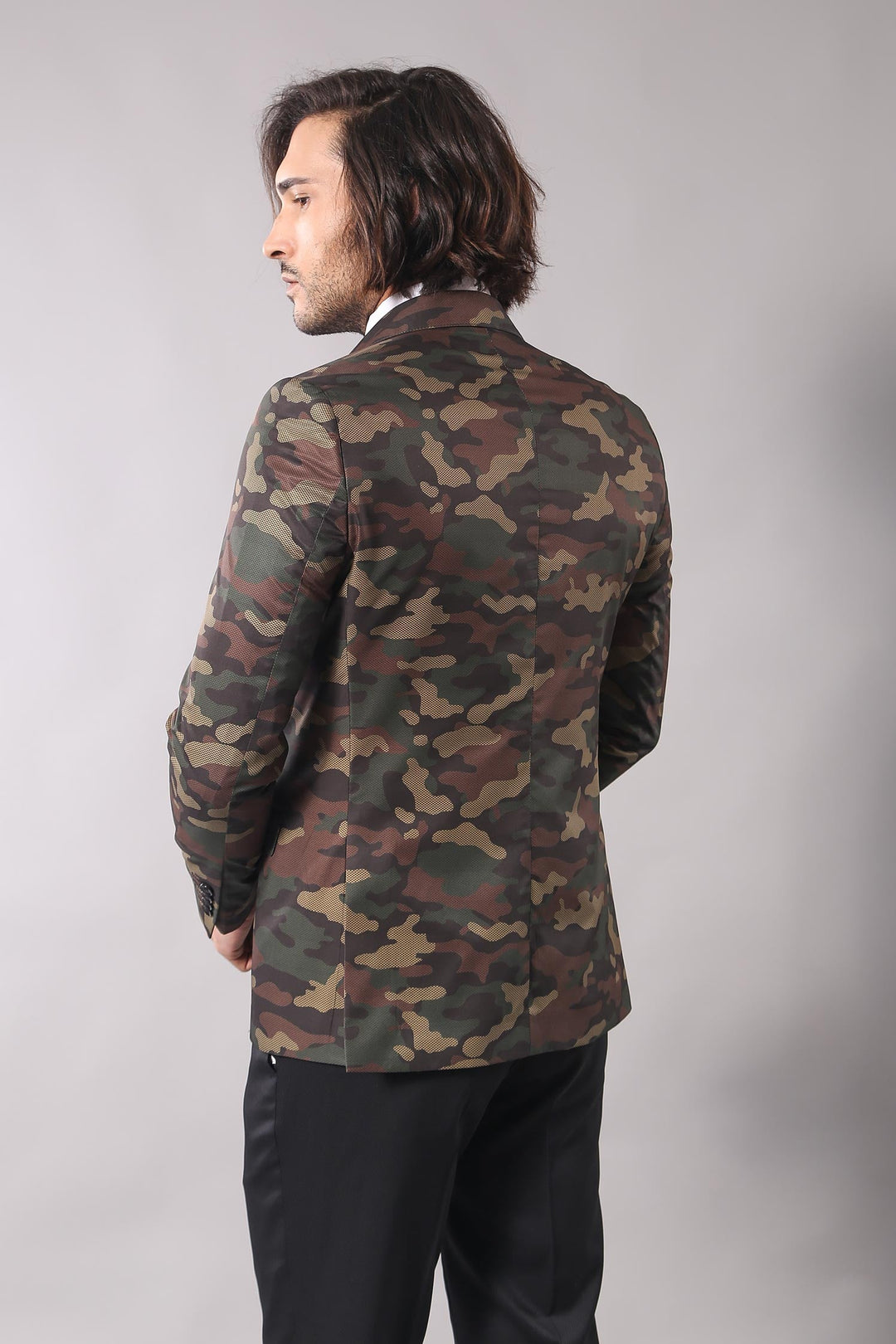 Single Button Camouflage Green Jacket-Wessi