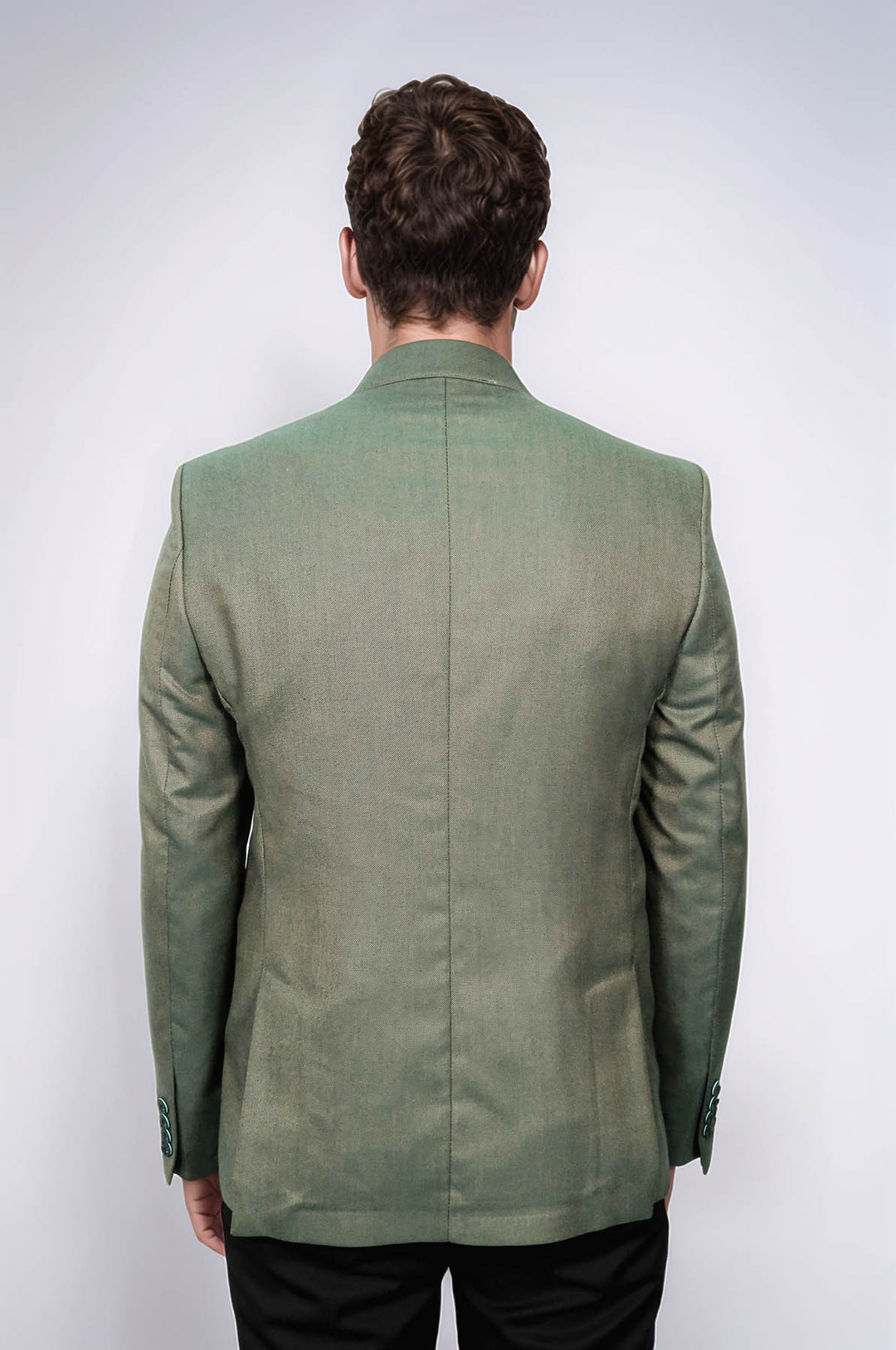 Single Button Half Liner Pointed Collar Green Jacket-Wessi