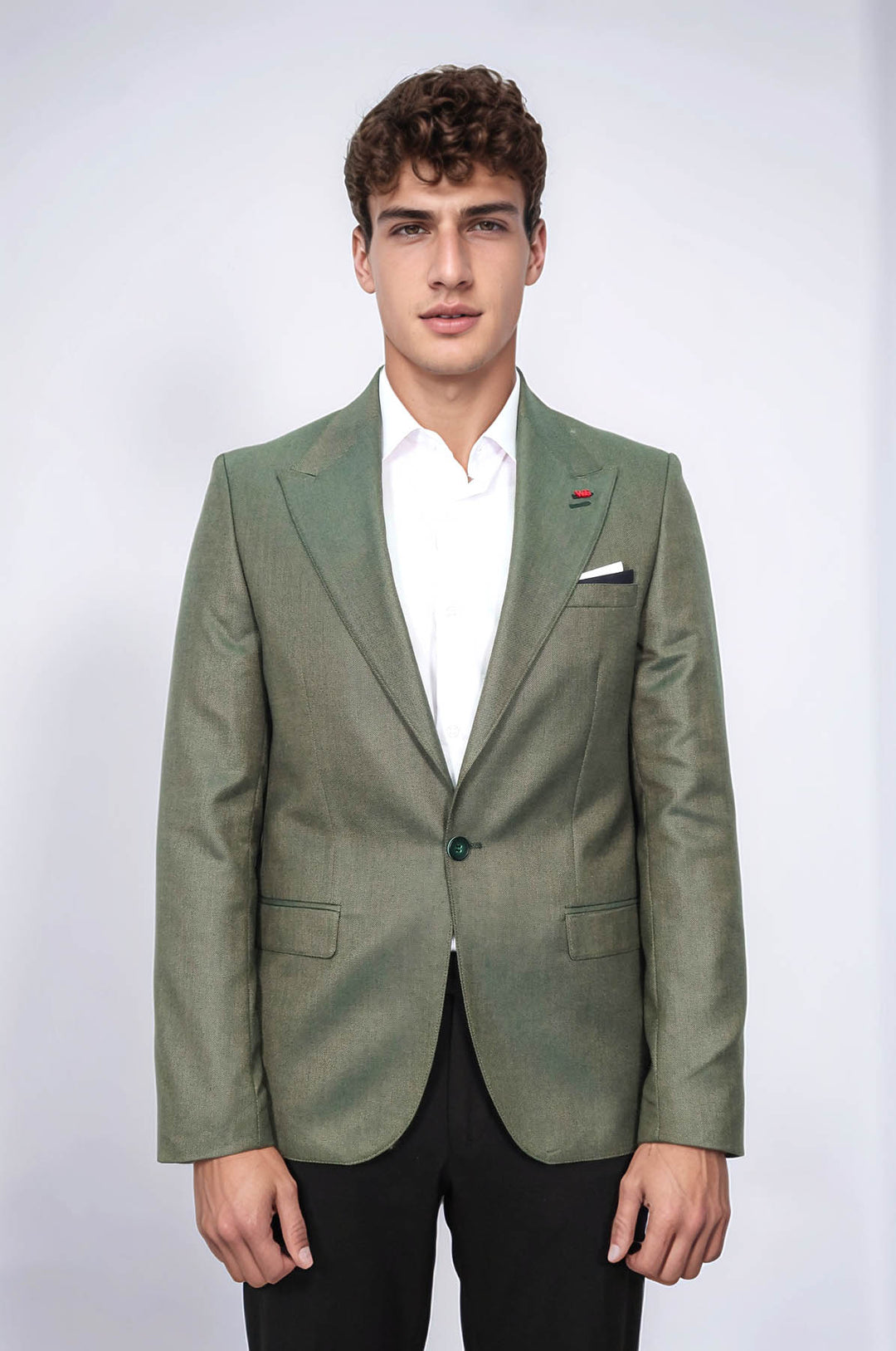 Single Button Half Liner Pointed Collar Green Jacket-Wessi