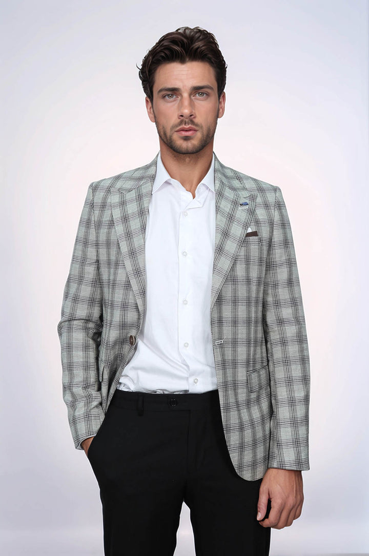 Blazer beige con cuello ancho y puntiagudo de un solo botón - Wessi