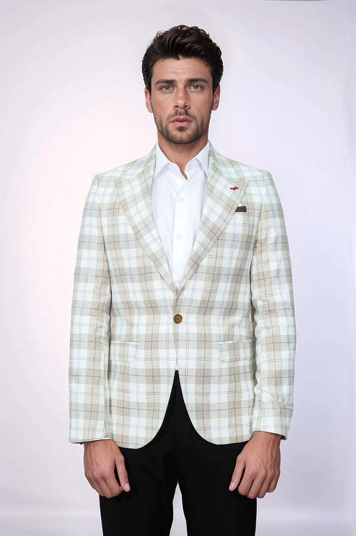 Blazer marrón claro con cuello ancho y puntiagudo y un botón - Wessi