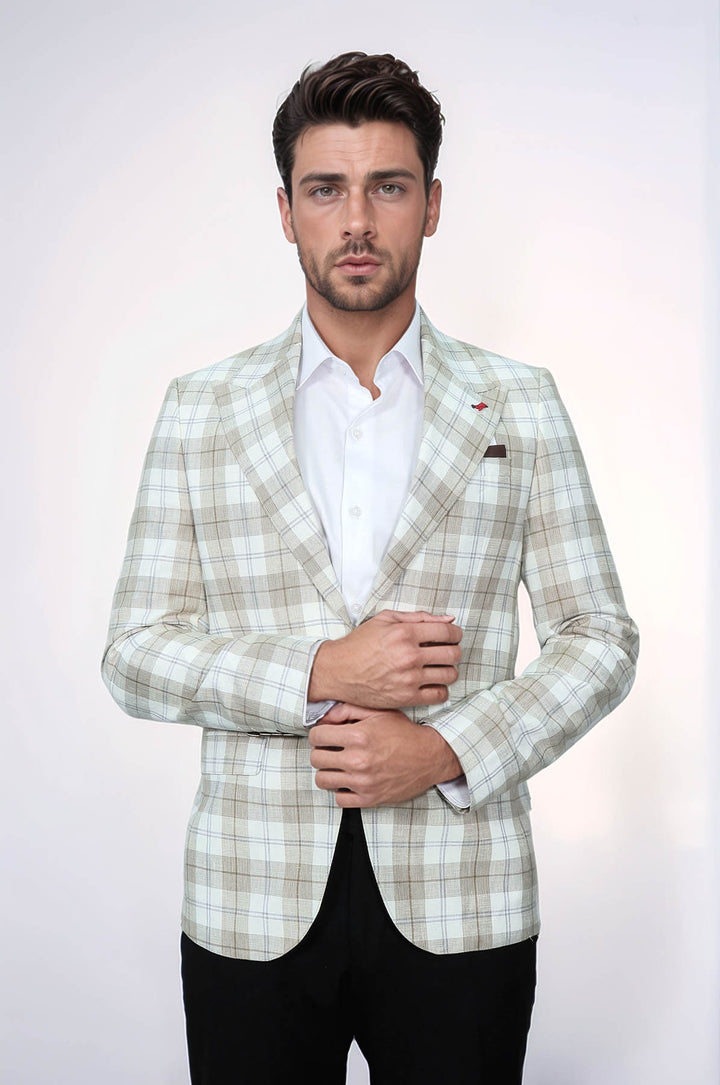 Blazer marrón claro con cuello ancho y puntiagudo y un botón - Wessi