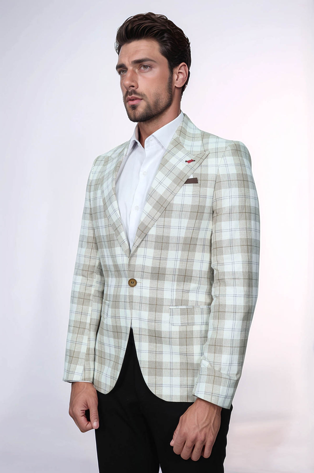 Blazer marrón claro con cuello ancho y puntiagudo y un botón - Wessi
