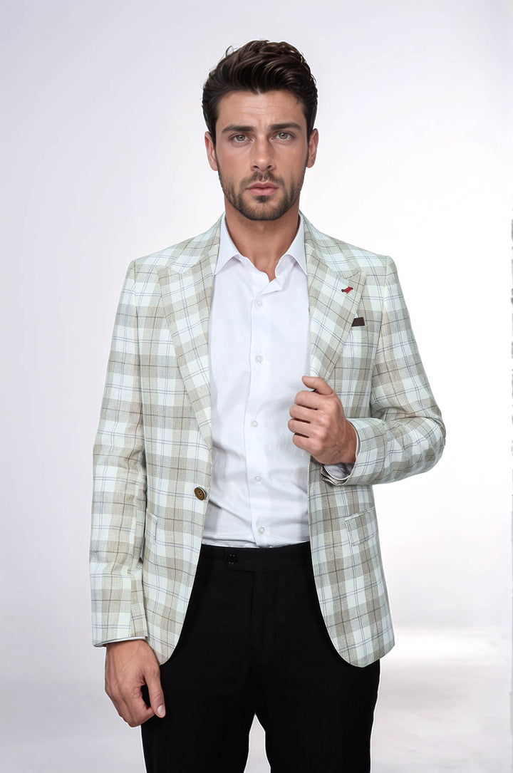 Blazer marrón claro con cuello ancho y puntiagudo y un botón - Wessi