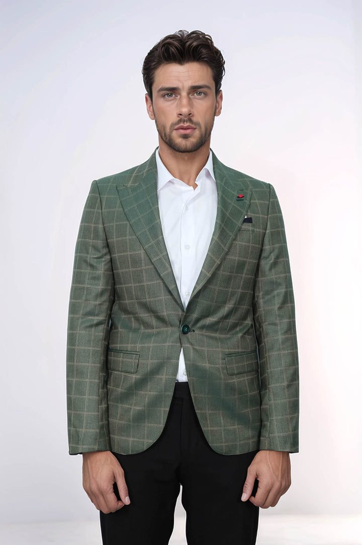 Blazer verde con cuello ancho y puntiagudo y un botón - Wessi