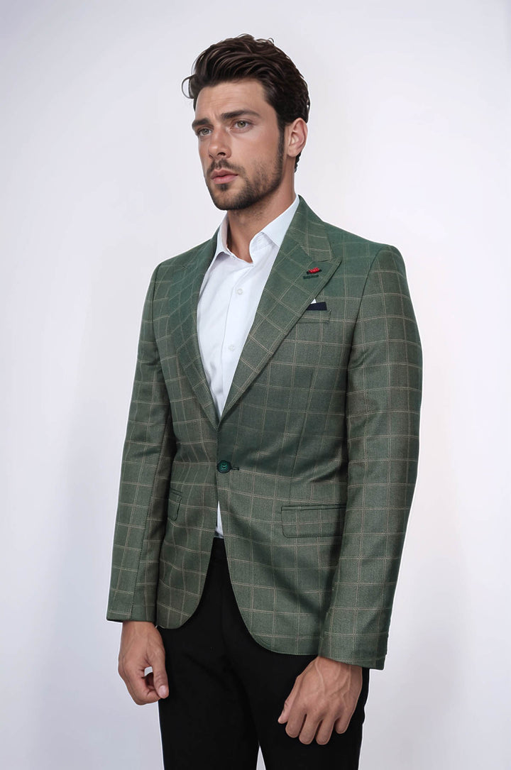 Blazer verde con cuello ancho y puntiagudo y un botón - Wessi