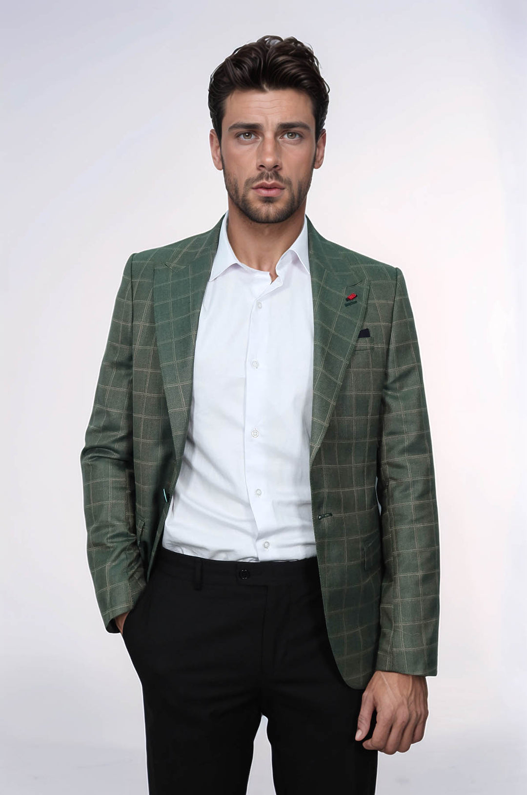 Blazer verde con cuello ancho y puntiagudo y un botón - Wessi