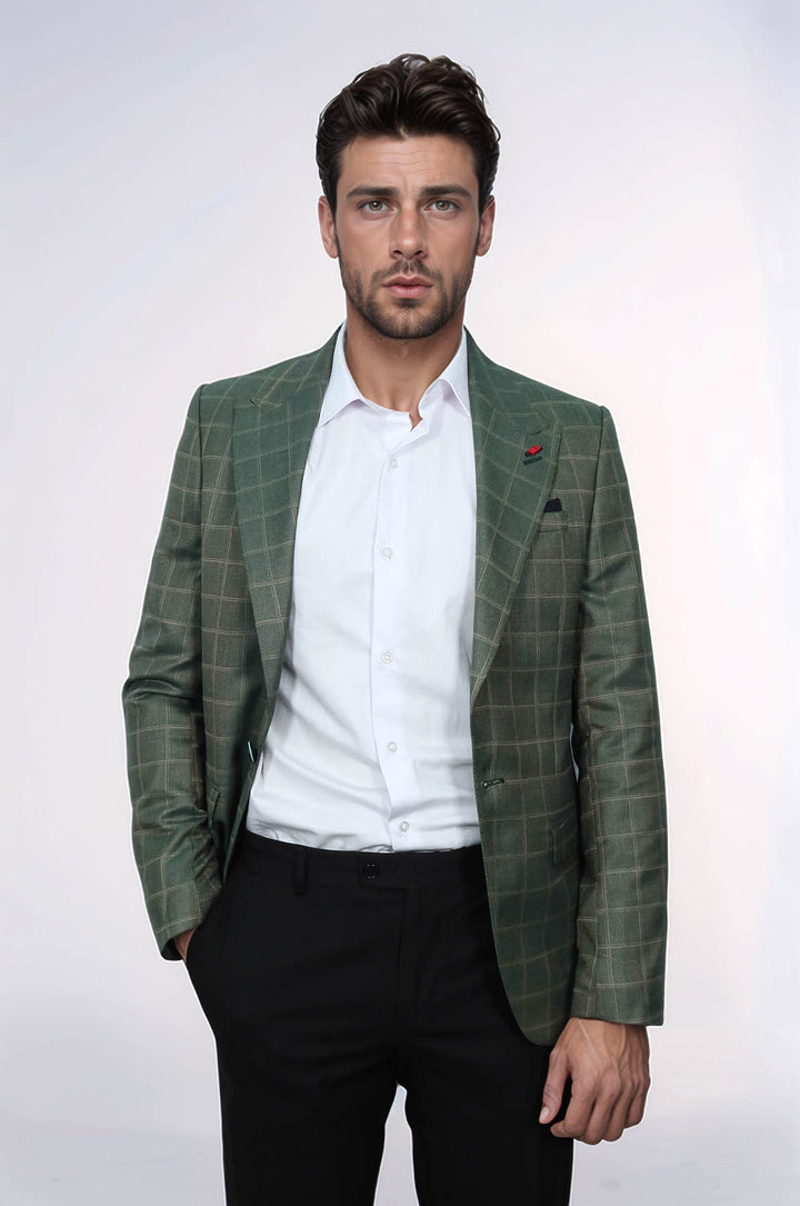 Blazer verde con cuello ancho y puntiagudo y un botón - Wessi