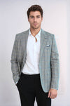 Single Button Pointed Collar Light Blue Blazer - Wessi