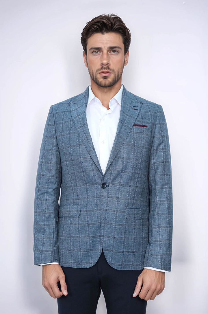 Blazer ajustado de cuadros grises para hombre - Wessi