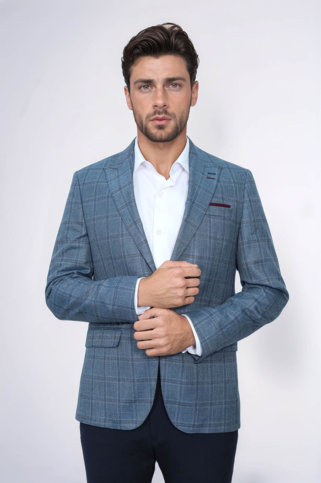 Blazer ajustado de cuadros grises para hombre - Wessi
