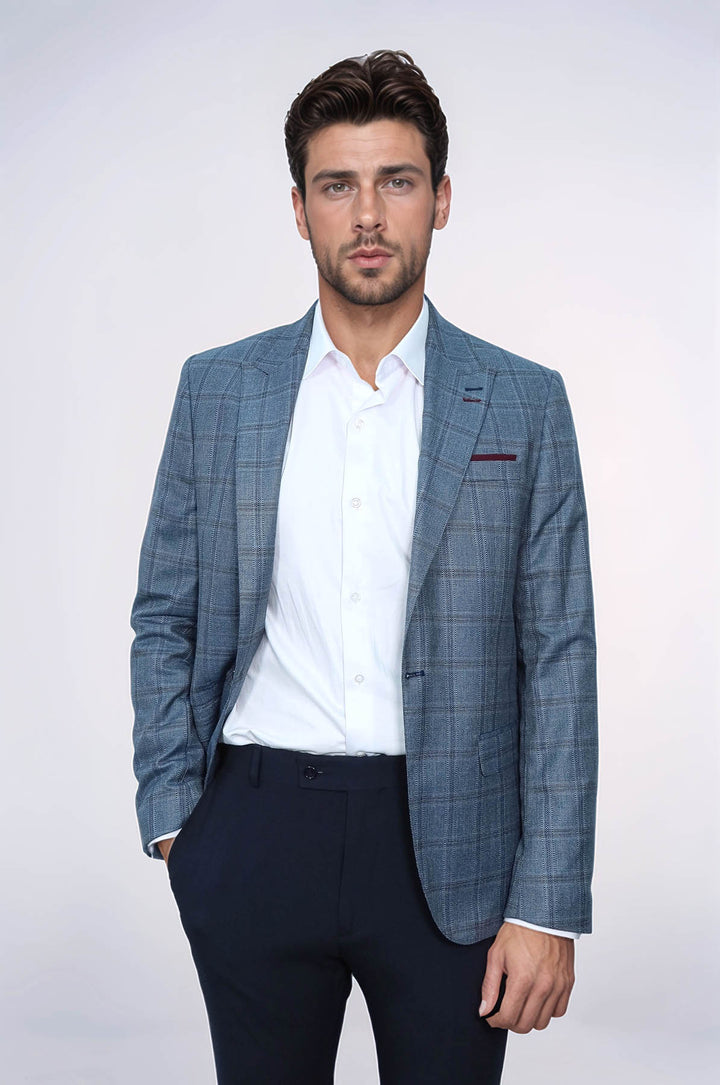 Blazer ajustado de cuadros grises para hombre - Wessi
