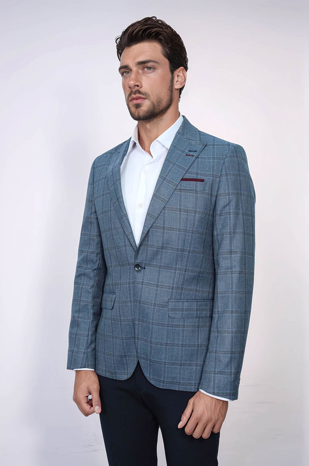 Blazer ajustado de cuadros grises para hombre - Wessi
