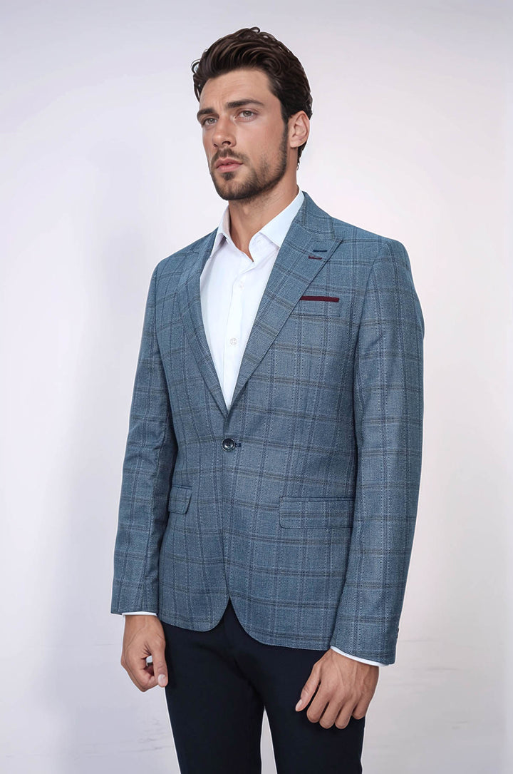 Blazer ajustado de cuadros grises para hombre - Wessi