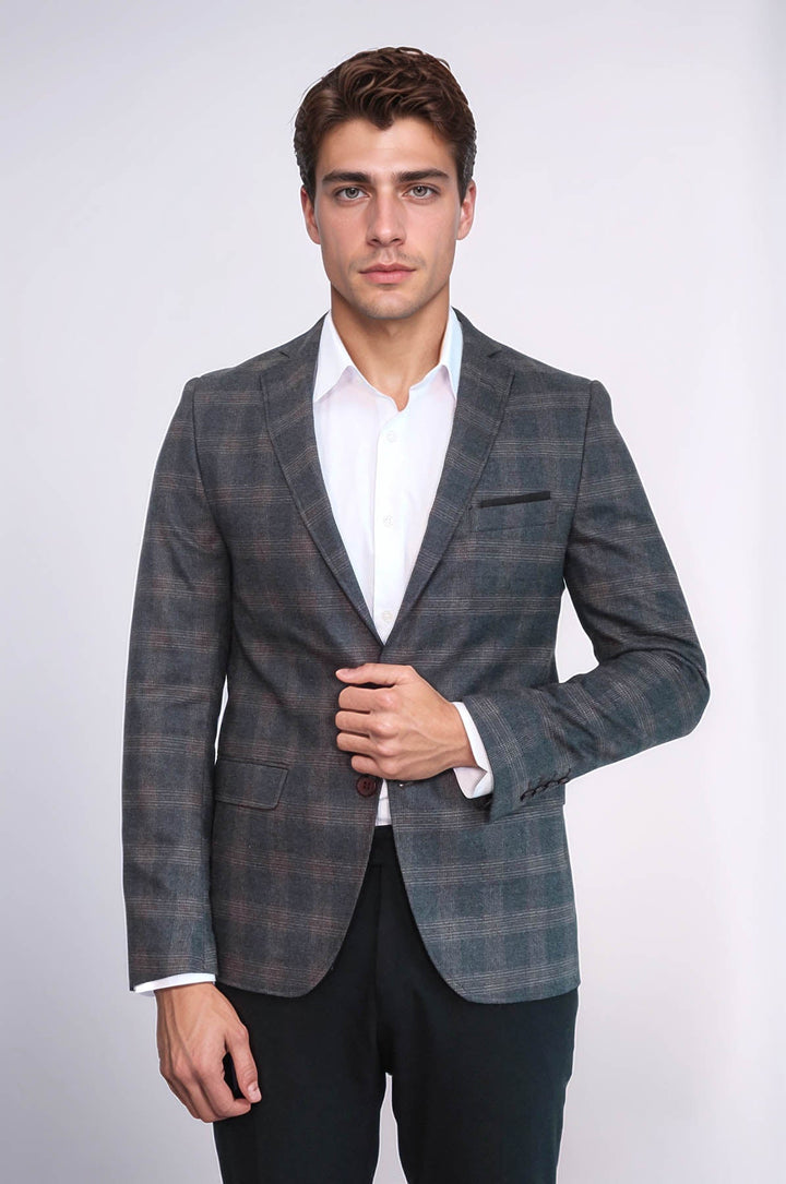 Plaid Smoked Jacket with Handkerchief - Wessi