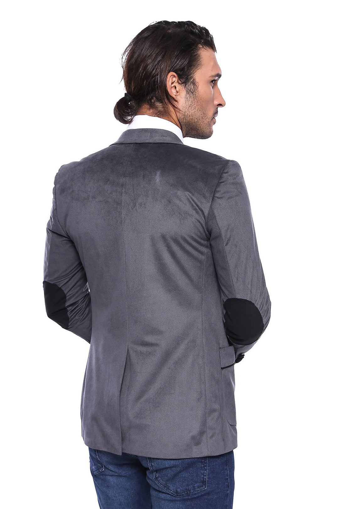 Chaqueta de terciopelo gris con bolsillo tipo bolso y dos botones - Wessi