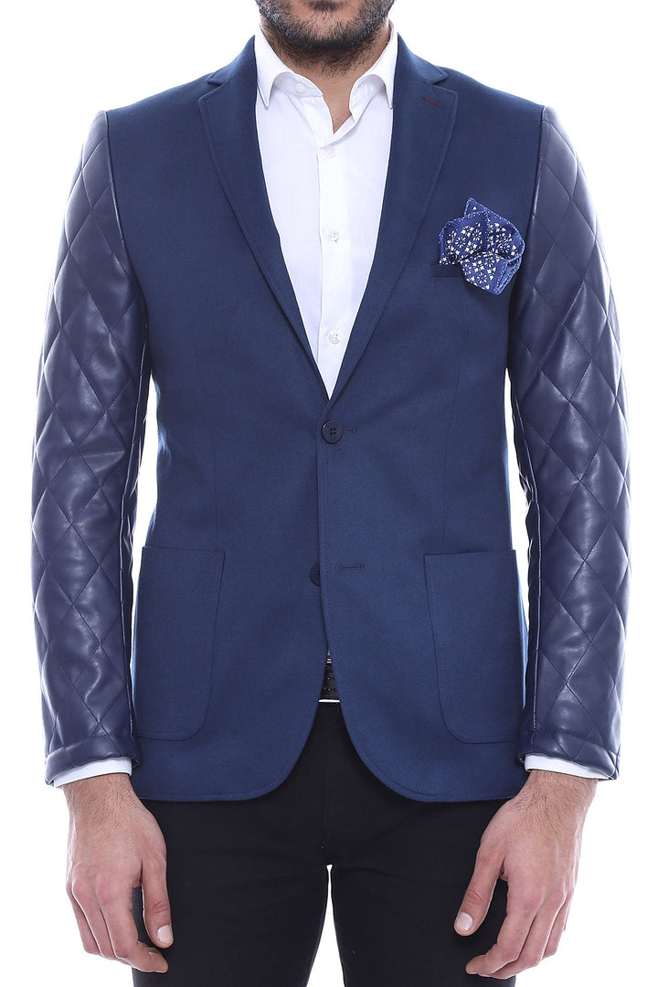 Chaqueta acolchada de terciopelo azul bast con mangas de piel - Wessi