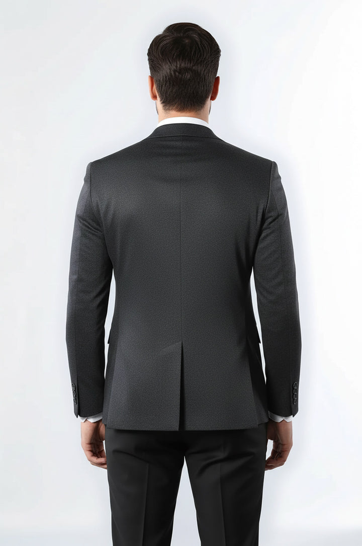 Single Button Double Vent Pointed Collar Navy Blue Blazer - Wessi