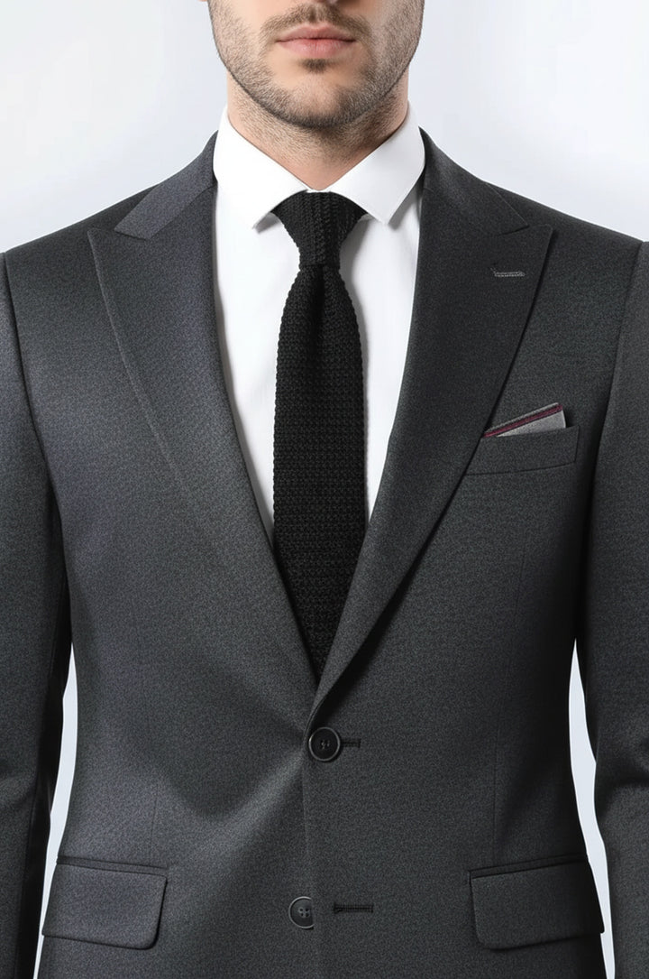 Single Button Double Vent Pointed Collar Navy Blue Blazer - Wessi