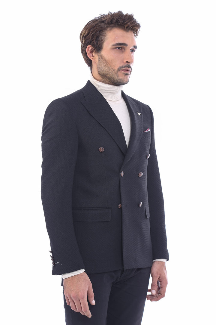 Blazer negro de corte entallado y cruzado - Wessi