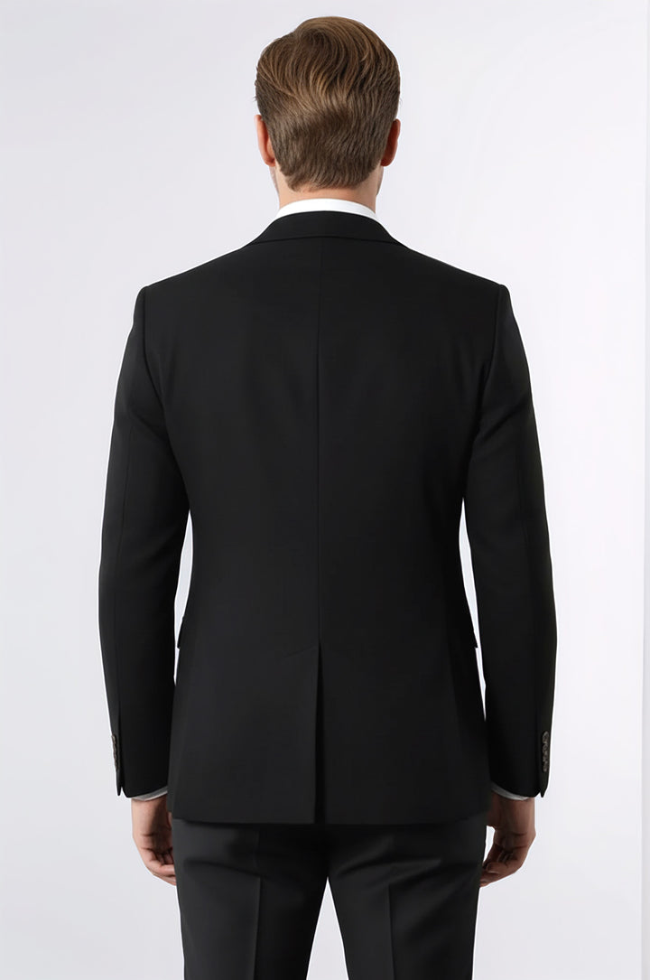 Single Button Pointed Collar Black Blazer - Wessi