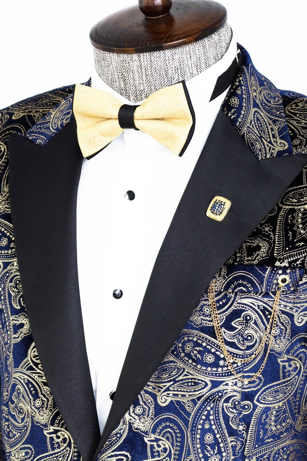 Blazer de fiesta para hombre con estampado dorado y azul marino - Wessi