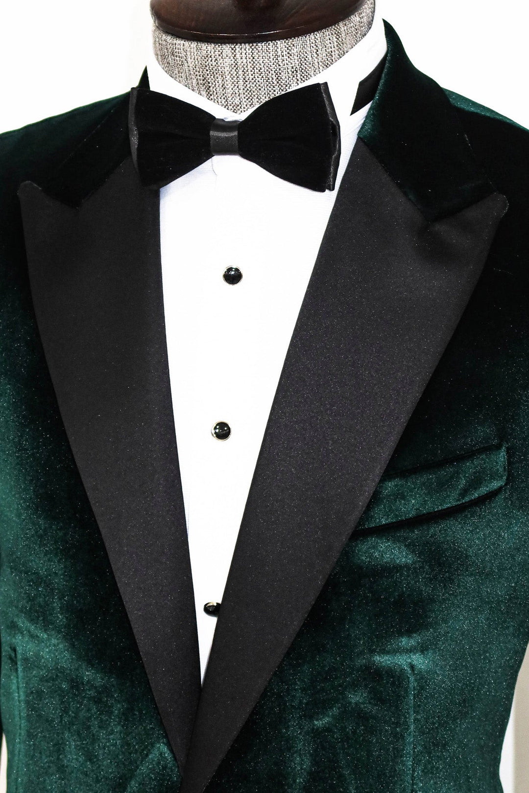 Blazer de fiesta para hombre de terciopelo verde oscuro con solapa en pico y corte entallado