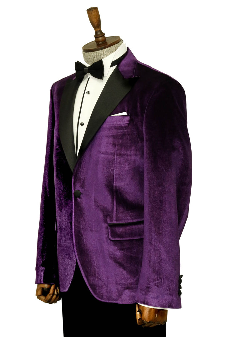 Blazer de terciopelo de corte entallado con un solo botón para hombre, color morado