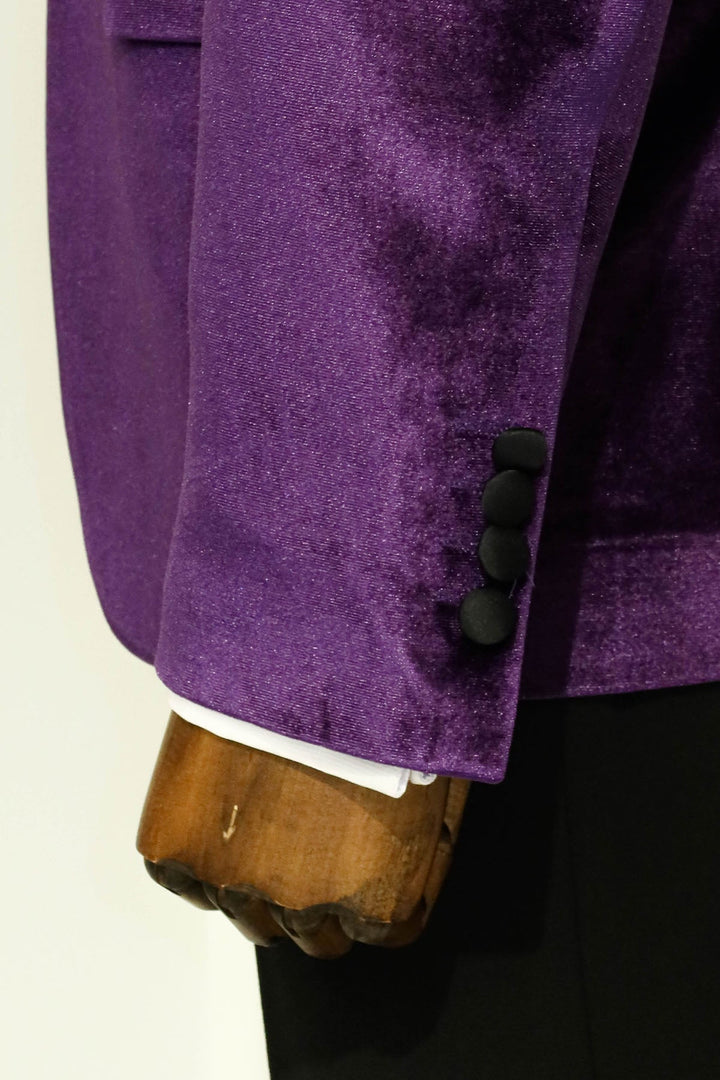 Blazer de terciopelo de corte entallado con un solo botón para hombre, color morado