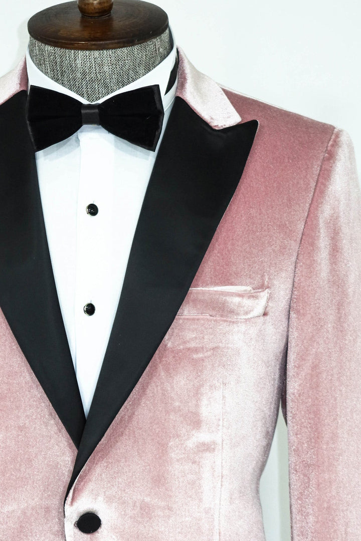 Blazer de fiesta para hombre de terciopelo rosa con solapa en pico y corte entallado