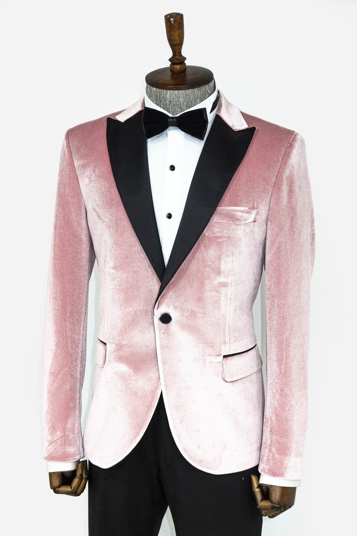 Blazer de fiesta para hombre de terciopelo rosa con solapa en pico y corte entallado