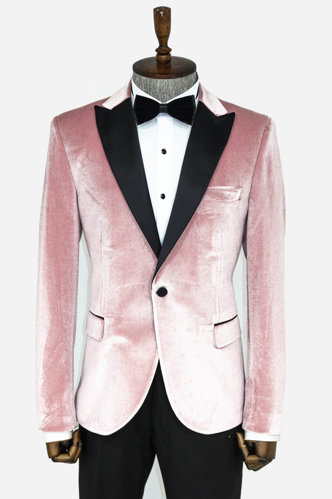 Blazer de fiesta para hombre de terciopelo rosa con solapa en pico y corte entallado