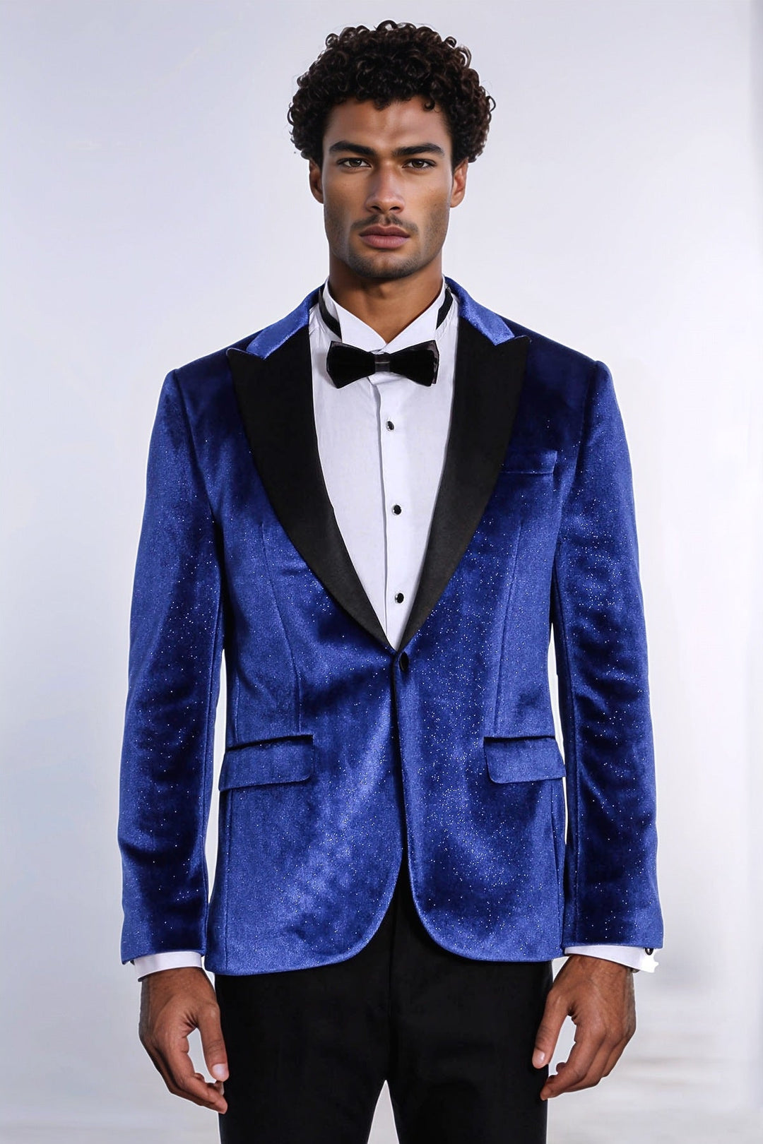 Sparkle Slim Fit Velvet Bast Blue Men Prom Blazer - Wessi