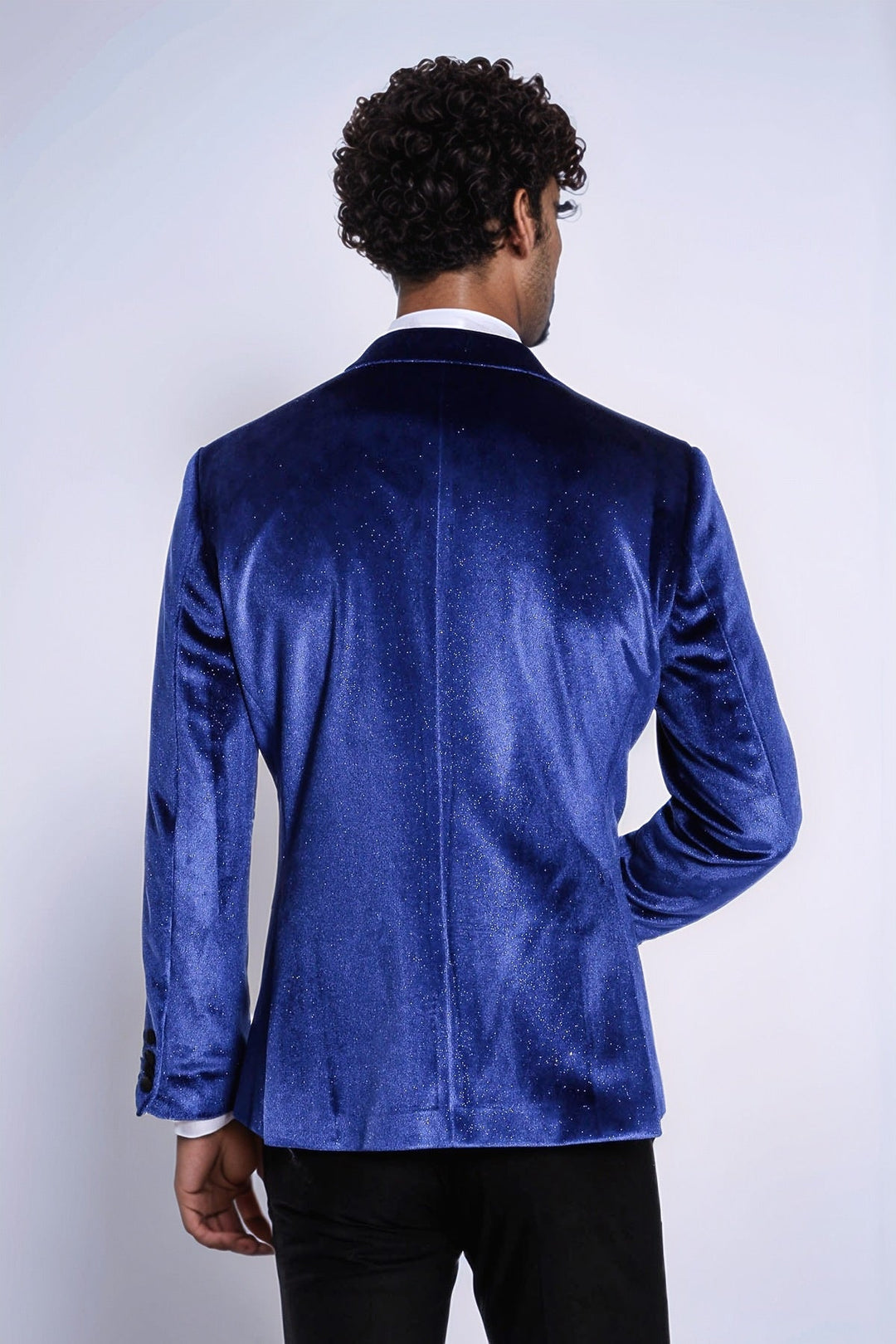 Sparkle Slim Fit Velvet Bast Blue Men Prom Blazer - Wessi