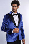 Sparkle Slim Fit Velvet Bast Blue Men Prom Blazer - Wessi