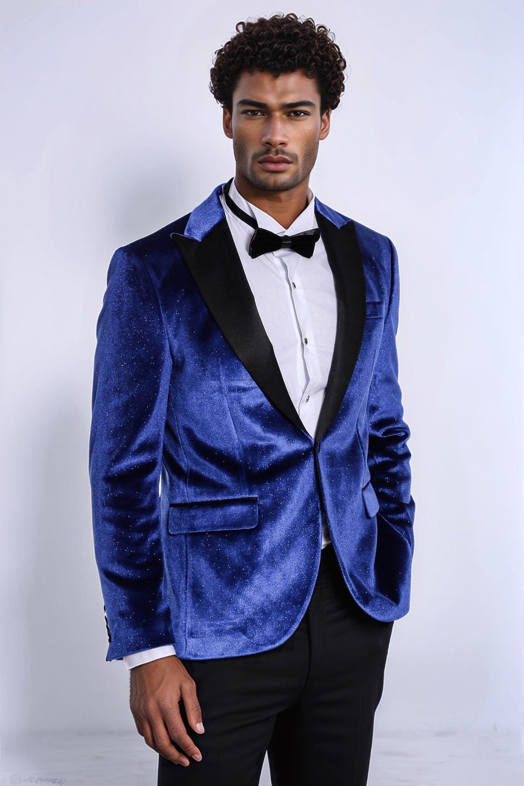 Sparkle Slim Fit Velvet Bast Blue Men Prom Blazer - Wessi