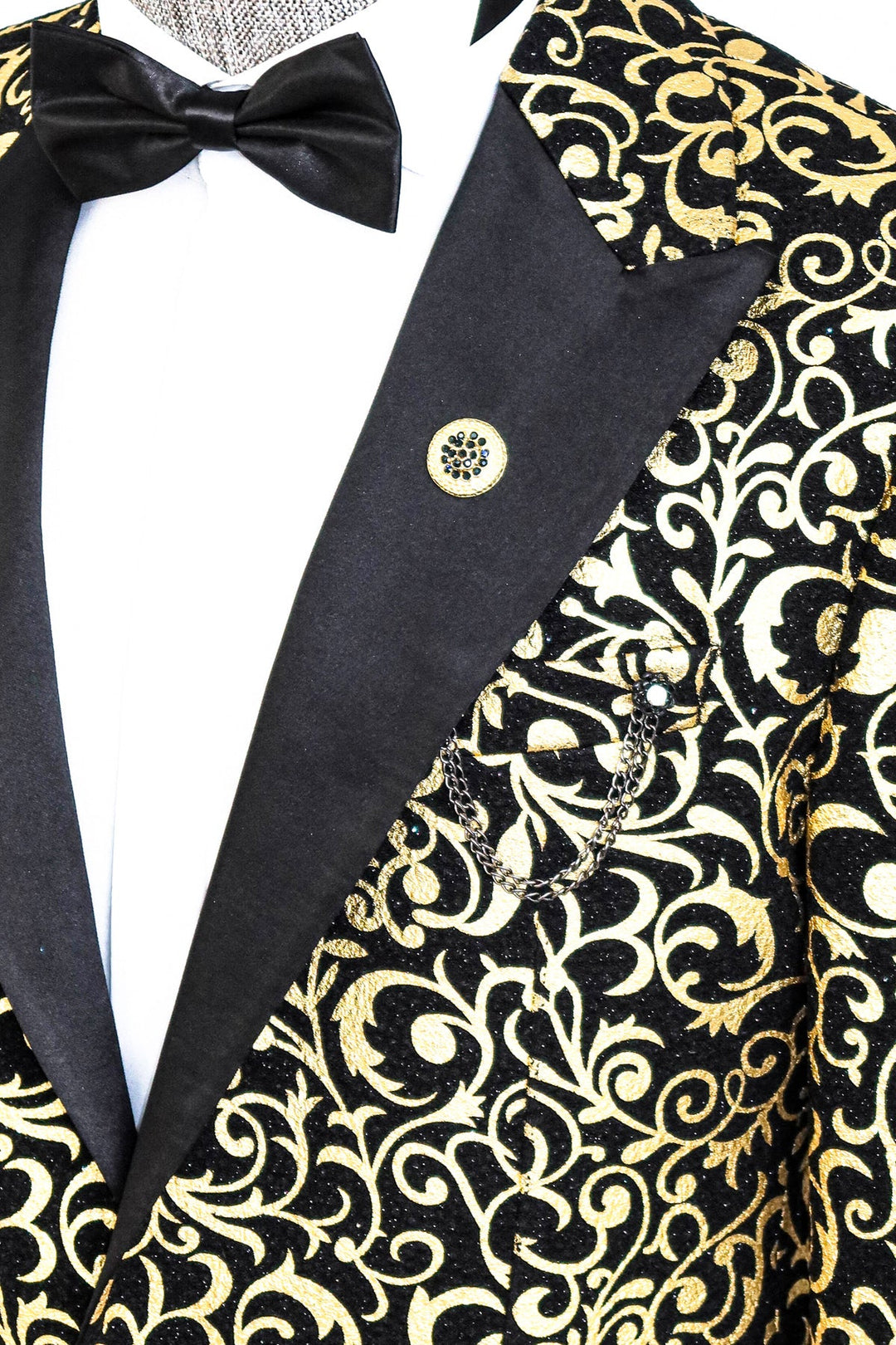 Gold Patterned Over Black Men Prom Blazer - Wessi