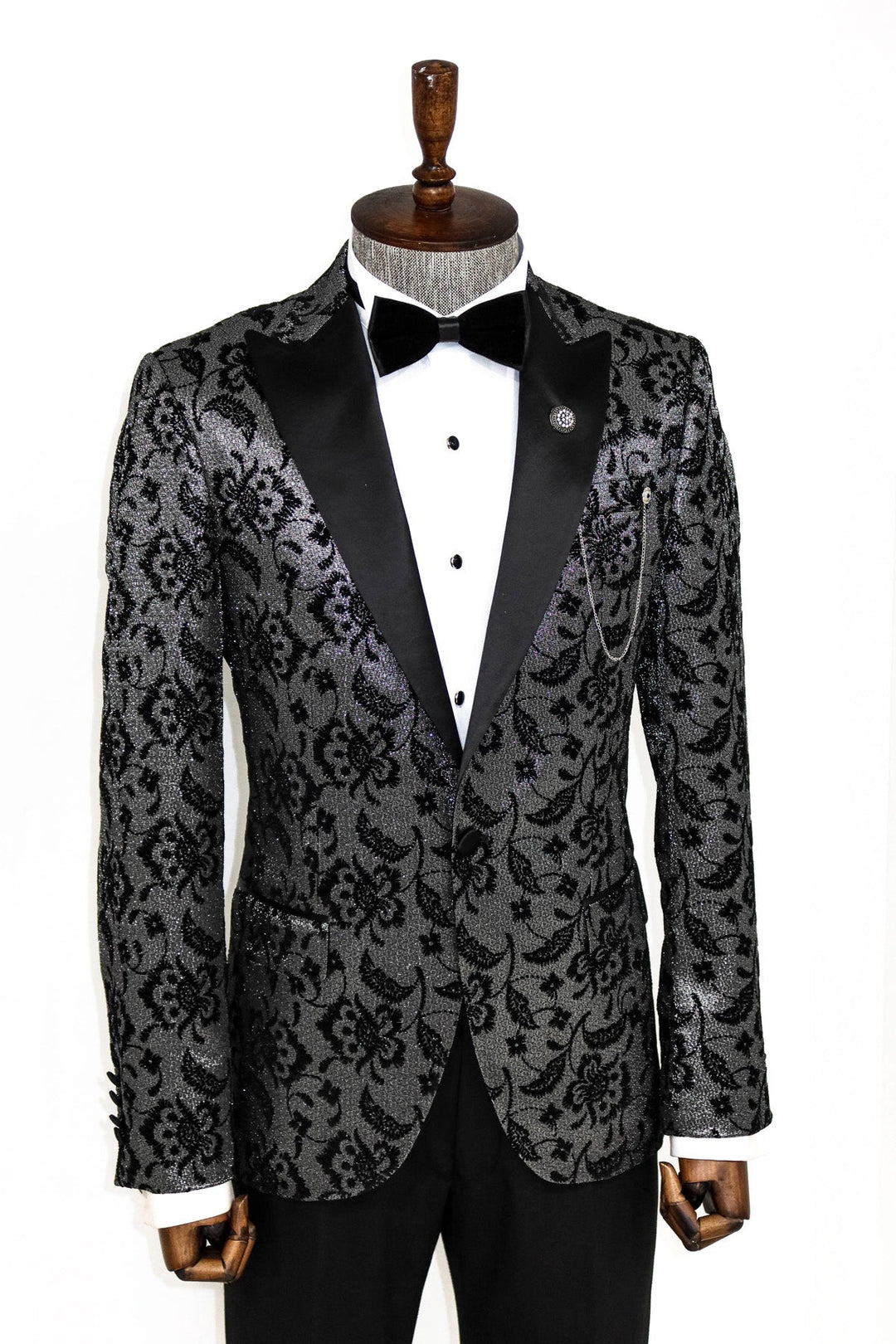 Blazer de fiesta para hombre con solapa de pico y estampado floral, color ahumado - Wessi