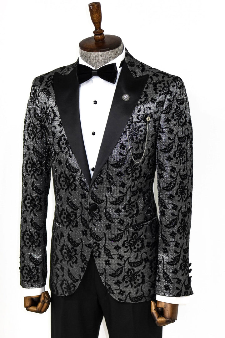 Blazer de fiesta para hombre con solapa de pico y estampado floral, color ahumado - Wessi