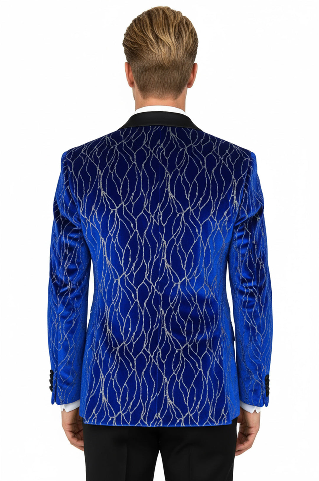 Silver Patterned Blue Men Prom Blazer - Wessi