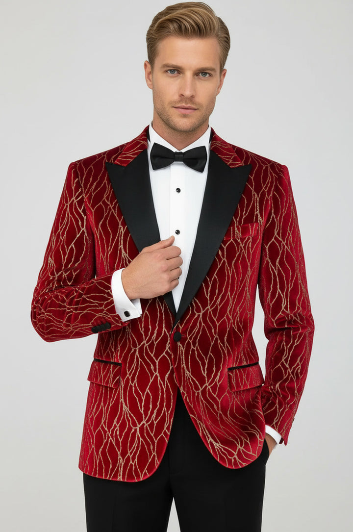 Silver Patterned Burgundy Men Prom Blazer - Wessi