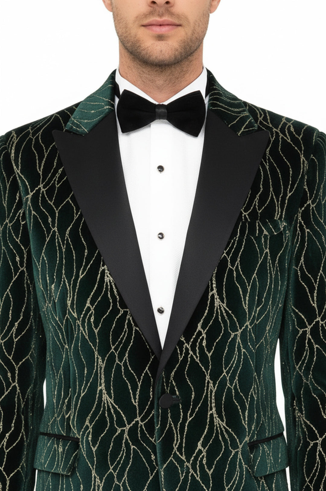 Patterned Dark Green Men Prom Blazer - Wessi