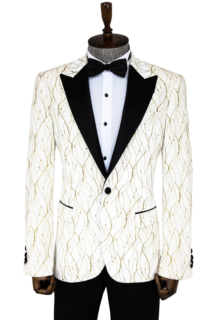 Blazer de fiesta para hombre blanco con estampado plateado - Wessi